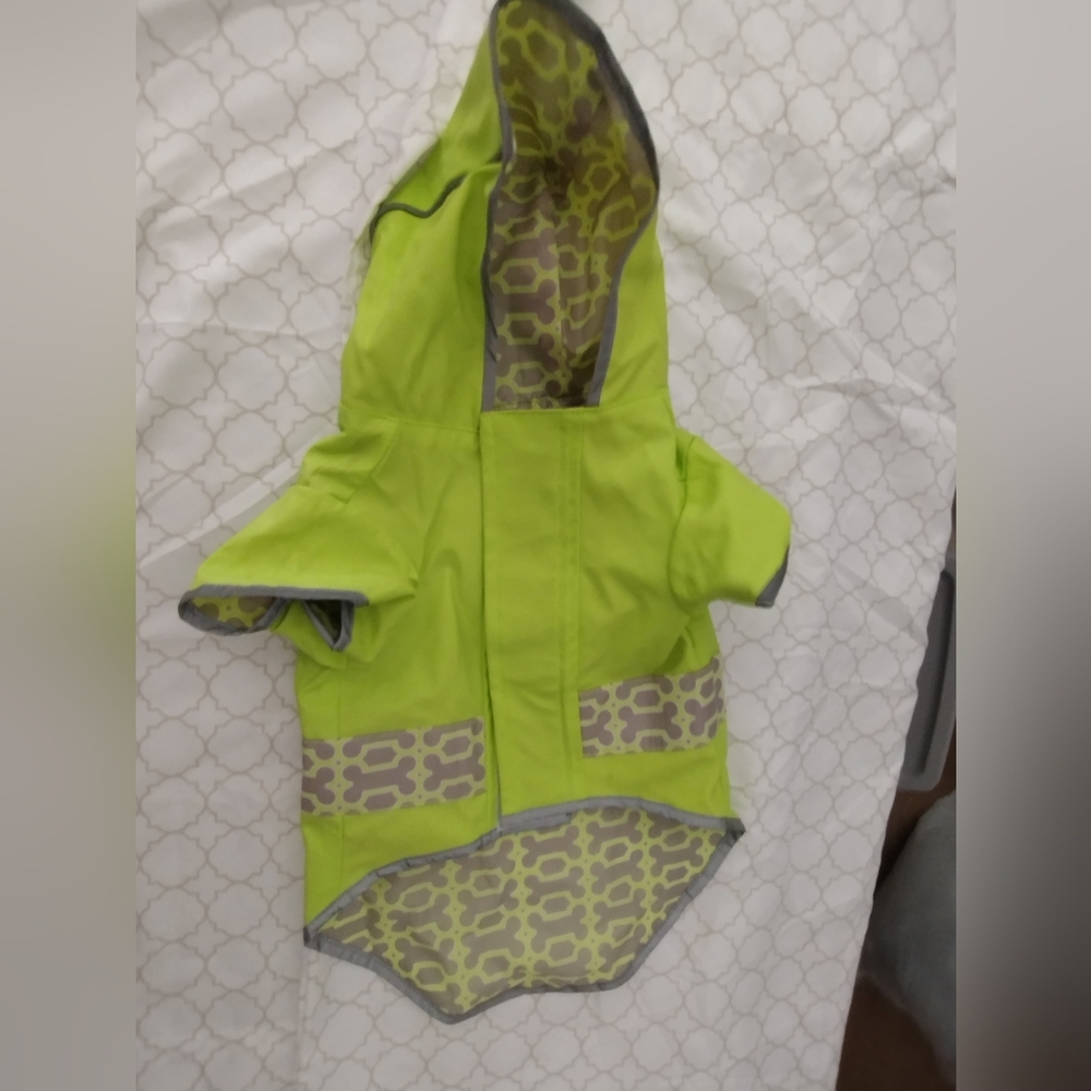Reversible Dog Puppy Raincoat Size Small Neon Green & Gray w/ Bones - Picture 1 of 8